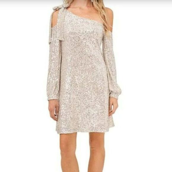 CeCe Dresses & Skirts - CeCe One-Shoulder Ruffled Sequin Dress, Sz Large, NWT